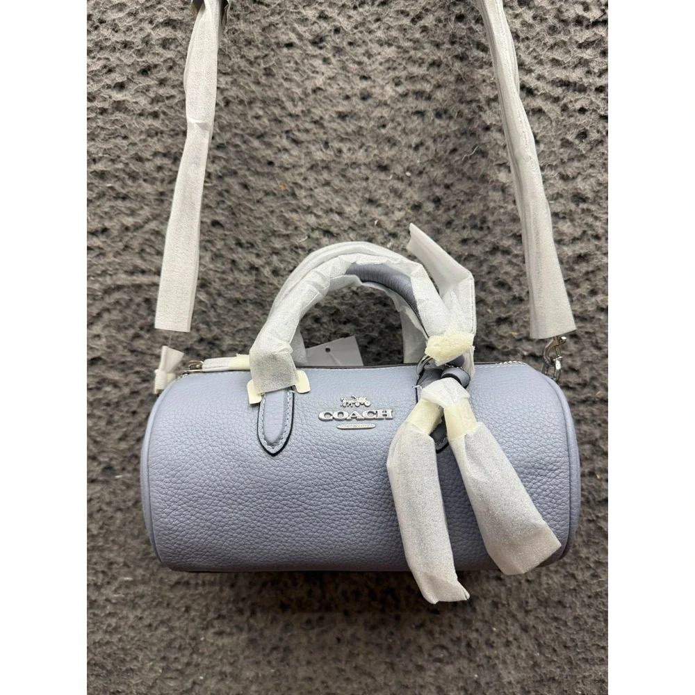 NWT Coach Lacey Pebbled Leather Crossbody Mini Barrel Bag Grey Mist CJ571